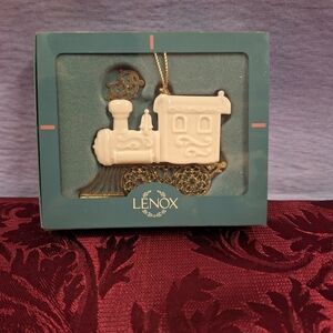 Lenox Cream Ceramic Train Ornament with Gold Accents
